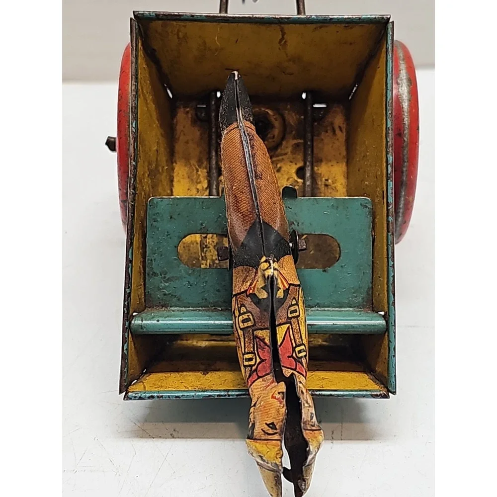 Vtg 1930s Made In USA Marx Tin Litho Horse, Cart & Driver Wind Up